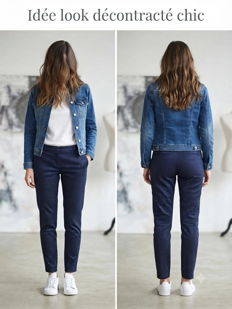 💙Pantalon Chic Espada Azul Marinho Acetinado com Motivo Discreto - Tamanho L (38/40) – photo 8